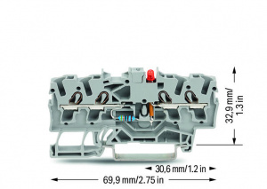 2002-1421/1000-434 Компонентная клемма; 4-проводн.; красный светодиод; тока; для DIN-рейки 35 x 15 и 35 x 7,5; 2,5 мм2; Push-in CAGE CLAMP