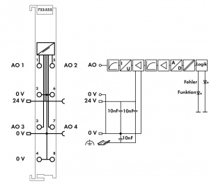 753-555 4-канальный аналоговый выход; с 2- на 4-проводное соединение