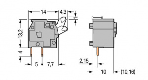 255-763/999-950 Наборная клемма на печатную плату; нажимная кнопка; 2,5 мм2; Шаг контактов 10/10,16 мм; 1-пол.; подходят для применений Ex e; CAGE CLAMP; опция объединения