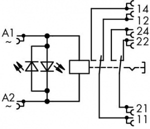 789-1549 Релейный модуль; Номинальное входное напряжение: 230 В перем.тока; 2 перекидных контакта; Предельный длительный ток: 8 А; с ручным управлением; Красный индикатор состояния; Ширина модуля: 18 мм