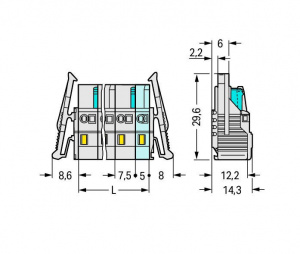 721-206/037-000 1-проводниковая розетка; 100% защита от неправильного подсоединения; Фиксирующий рычаг; 2,5 мм2; Шаг контактов 7,5 мм; 6-пол.