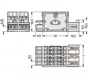 734-372 2-conductor combi strip; 100% защита от неправильного подсоединения; 1,5; Шаг контактов 3,5 мм; 12-пол.