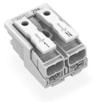 294-4052 Соединитель для светильников; нажимная кнопка, внешняя; без заземляющего контакта; 2-пол.; Стор. свет.: для одножильных проводников; Инст. стор.: для всех типов проводников; макс. 2,5 мм2; Темп. окруж. среды: макс. 85 °C (T85)