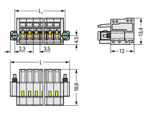 734-107/107-000 1-проводниковая розетка; 100% защита от неправильного подсоединения; Винтовой фланец; 1,5; Шаг контактов 3,5 мм; 7-пол.