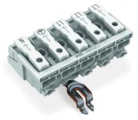 294-4315 Соединитель для светильников; нажимная кнопка, внешняя; с защелкивающимся заземляющим контактом углового исполнения; L3-L2-L1-PE-N; 5-пол.; Стор. свет.: для одножильных проводников; Инст. стор.: для всех типов проводников; макс. 2,5 мм2; Темп. ок