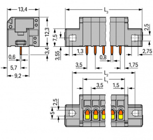 739-305/001-000 Клемма на печатную плату; 1,5; Шаг контактов 3,5 мм; 5-пол.; CAGE CLAMP; зажимное кольцо