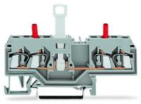 280-649 4-проводные клеммы с размыкателем / тестовые клеммы; без поворотного ножевого размыкателя; с защищенными от случайных прикосновений тестовыми разъемами; Тестовый разъем, красный; для DIN-рейки 35 x 15 и 35 x 7,5; 2,5 мм2; CAGE CLAMP