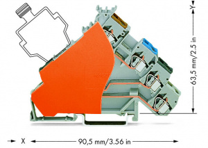 280-588/280-323 4-проводные клеммы с датчиком; для датчиков PNP-переключения (положительного); для штекерных предохранителей; с оранжевой торцевой пластиной; с цветн. отверст. для ввода проводников; 2,5 мм2; CAGE CLAMP
