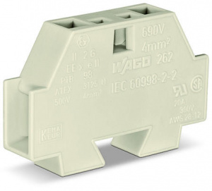 262-181 Компактные 2-проводные концевые клеммы; подходят для исполнений Ex e II; без кнопок; без проходной защелкивающейся ножки для крепления; для клеммных колодок с защелкивающимися монтажными ножками; 4 mm2; CAGE CLAMP