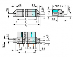 722-742/031-000 Розетка под пайку THT; 0.6 x 1.0 mm solder pin; прямые; 100% защита от неправильного подсоединения; зажимное кольцо; Шаг контактов 7,5 мм; 12-пол.