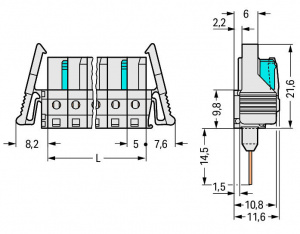 722-150/005-000/039-000 Розетка для клемм на рейку; прямые; 100% защита от неправильного подсоединения; Фиксирующий рычаг; Шаг контактов 5 мм; 20-пол.