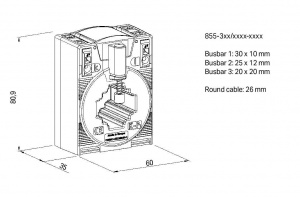 855-305/300-501 Съемный трансформатор тока; Номинальный ток первичной обмотки 300 А; Номинальный ток вторичной обмотки: 5 А; Номинальная мощность: 5 ВА; Класс точности: 1