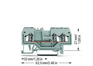 279-681 3-проводные проходные клеммы; 1,5; центральная маркировка; для DIN-рейки 35 x 15 и 35 x 7,5; CAGE CLAMP