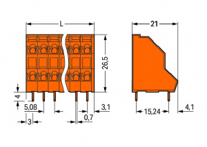 736-324 Двухуровневая клемма на печатную плату; 2,5 мм2; Шаг контактов 5,08 мм; 2 x 24-полюсов; CAGE CLAMP