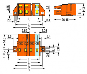 231-702/031-000 1-проводниковая розетка; зажимное кольцо; 2,5 мм2; Шаг контактов 7,62 мм; 2-пол.