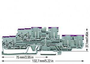 870-138 4-проводниковые / 4-контактные двухуровневые базовые клеммы; 4-проводные / 4-контактные проходные клеммы; L:; внутреннее объединение; ввод проводника с фиолетовой маркировкой; для DIN-рейки 35 x 15 и 35 x 7,5; 2,5 мм2; CAGE CLAMP