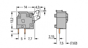 255-501 Наборная клемма на печатную плату; нажимная кнопка; 2,5 мм2; Шаг контактов 7,5/7,62 мм; 1-пол.; CAGE CLAMP; опция объединения