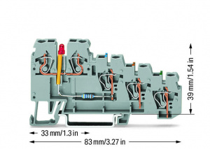 270-570/281-434 4-проводные клеммы с датчиком; красный светодиод; для датчиков PNP-переключения (положительного); 2,5 мм2; CAGE CLAMP