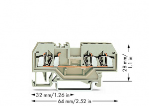 280-993 3-проводные проходные клеммы; 2,5 мм2; подходят для исполнений Ex e II; центральная маркировка; для DIN-рейки 35 x 15 и 35 x 7,5; CAGE CLAMP