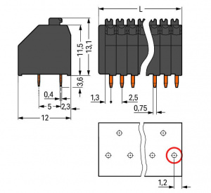 250-405/350-604 GDS-KLEMMENLEISTE, REFLOW SCHW. RM 2,5