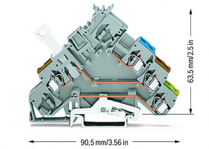280-576 3-проводные клеммы для подключения исполнительных устройств; с заземляющим контактом; с цветн. отверст. для ввода проводников; 2,5 мм2; CAGE CLAMP