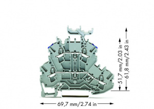 2002-2233 Двухуровневые клеммы; Проходные / проходные клеммы; L/N; с нанесением маркировки; подходят для исполнений Ex e II; Синее отв. для ввода пров., верх. уров.; для DIN-рейки 35 x 15 и 35 x 7,5; 2,5 мм2; Push-in CAGE CLAMP