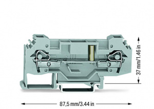 282-133 2-проводные проходные клеммы; 3; с возможностью тестирования; для тестового штекера 24 мм; тот же профиль, что и у 2-проводной клеммы с размыкателем; боковые маркировочные разъемы; для DIN-рейки 35 x 15 и 35 x 7,5; CAGE CLAMP