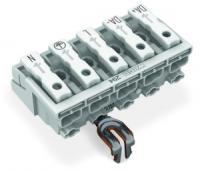 294-4235 Соединитель для светильников; нажимная кнопка, внешняя; с защелкивающимся заземляющим контактом; DA+ DA- L PE N; 5-пол.; Стор. свет.: для одножильных проводников; Инст. стор.: для всех типов проводников; макс. 2,5 мм2; Темп. окруж. среды: макс. 8