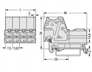 831-3208/007-000 1-проводная вилка; 100% защита от неправильного подсоединения; DIN-35 rail mounting; 10 мм2; Шаг контактов 7,62 мм; 8-пол.