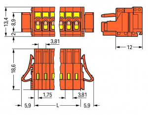 734-205/037-000 1-проводниковая розетка; 100% защита от неправильного подсоединения; Фиксирующий рычаг; 1,5; Шаг контактов 3,81 мм; 5-пол.