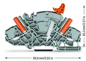2007-8821 2-проводные клеммы с размыкателем / тестовые клеммы; напр., цепи трансформаторов тока; с разъемом для смежной перемычки с рычагом переключения; для тестового штекера 24 мм; для DIN-рейки 35 x 15 и 35 x 7,5; 3; Push-in CAGE CLAMP