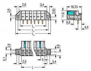 722-250/031-000 Розетка под пайку THT; 0.6 x 1.0 mm solder pin; угловые; 100% защита от неправильного подсоединения; зажимное кольцо; Шаг контактов 5 мм; 20-пол.