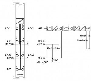 750-555 4-канальный аналоговый выход; с 2- на 4-проводное соединение