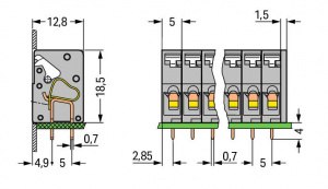 741-116 Клемма на печатную плату; нажимная кнопка; 2,5 мм2; Шаг контактов 5 мм; 16-пол.; CAGE CLAMP