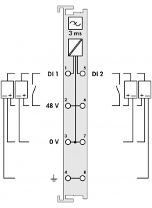 750-412/000-001 2-канальный дискретный вход; 48 В постоянного тока; 3 мс; Без силовых контактных перемычек