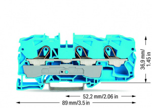 2010-1304 3-проводные проходные клеммы; 10 мм2; Для исполнений Ex e II и Ex i; боковая и центральная маркировка; для DIN-рейки 35 x 15 и 35 x 7,5; Push-in CAGE CLAMP