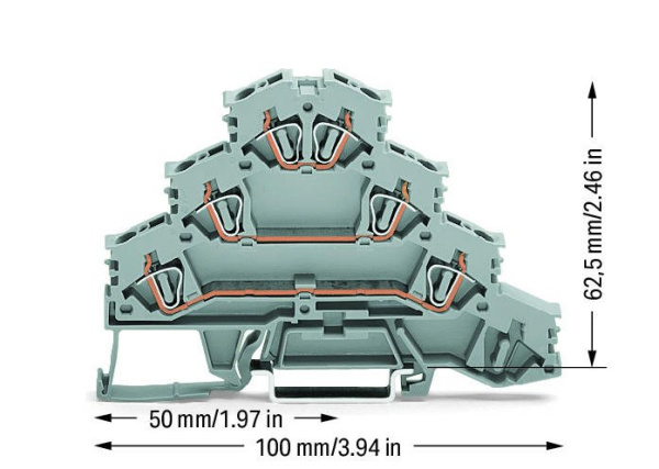 281-532 Четырехуровневые монтируемые на рейку клеммы; Монтируемые на рейку клеммы для подключения электродвигателей; L1 - L2 - L3; для DIN-рейки 35 x 15 и 35 x 7,5; 4 mm2; CAGE CLAMP